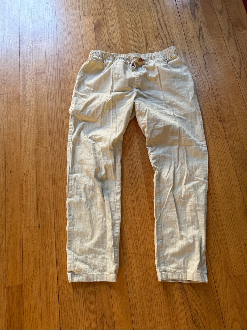 Men's Drawstring Linen-Blend Chinos in Cream
